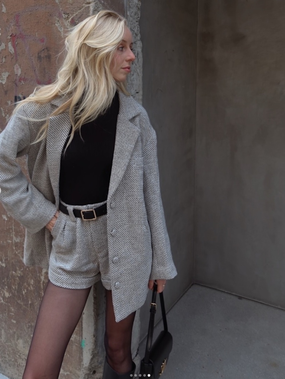 Grey Twill Oversized Blazer